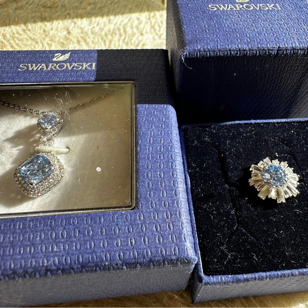 Swarovski Silver Necklace with Blue Gemstone